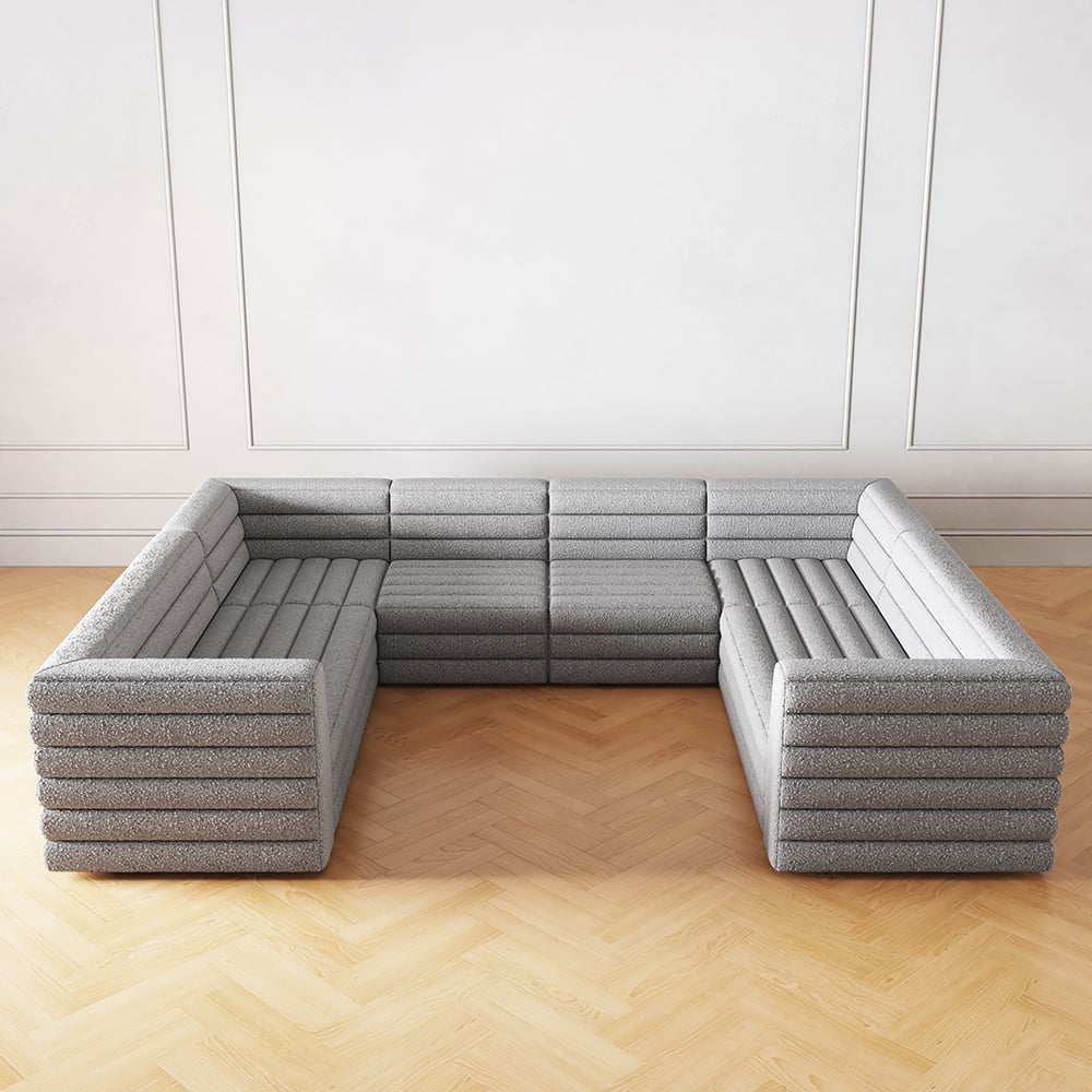 Modern L-Shaped Boucle Modular Sectional Sofa & 4-Seater Sofa Gray