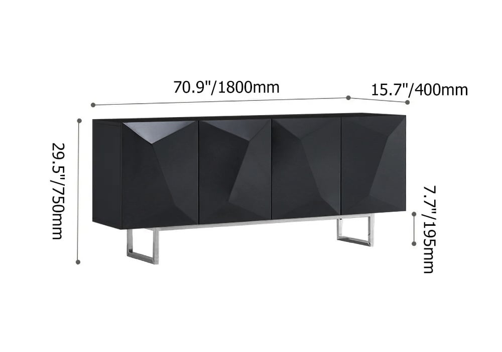Modern Buffet Sideboard Kitchen Cabinet with 4 Doors Adjustable Shelves Black