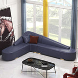 Modern L-Shaped Corner Sectional Sofa for Living Room Faux Leather Upholstery Blue