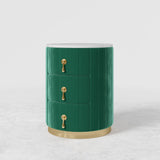 Modern Velvet Nightstand with Storage Sintered Stone Top Round Nightstand with 3 Drawers Green