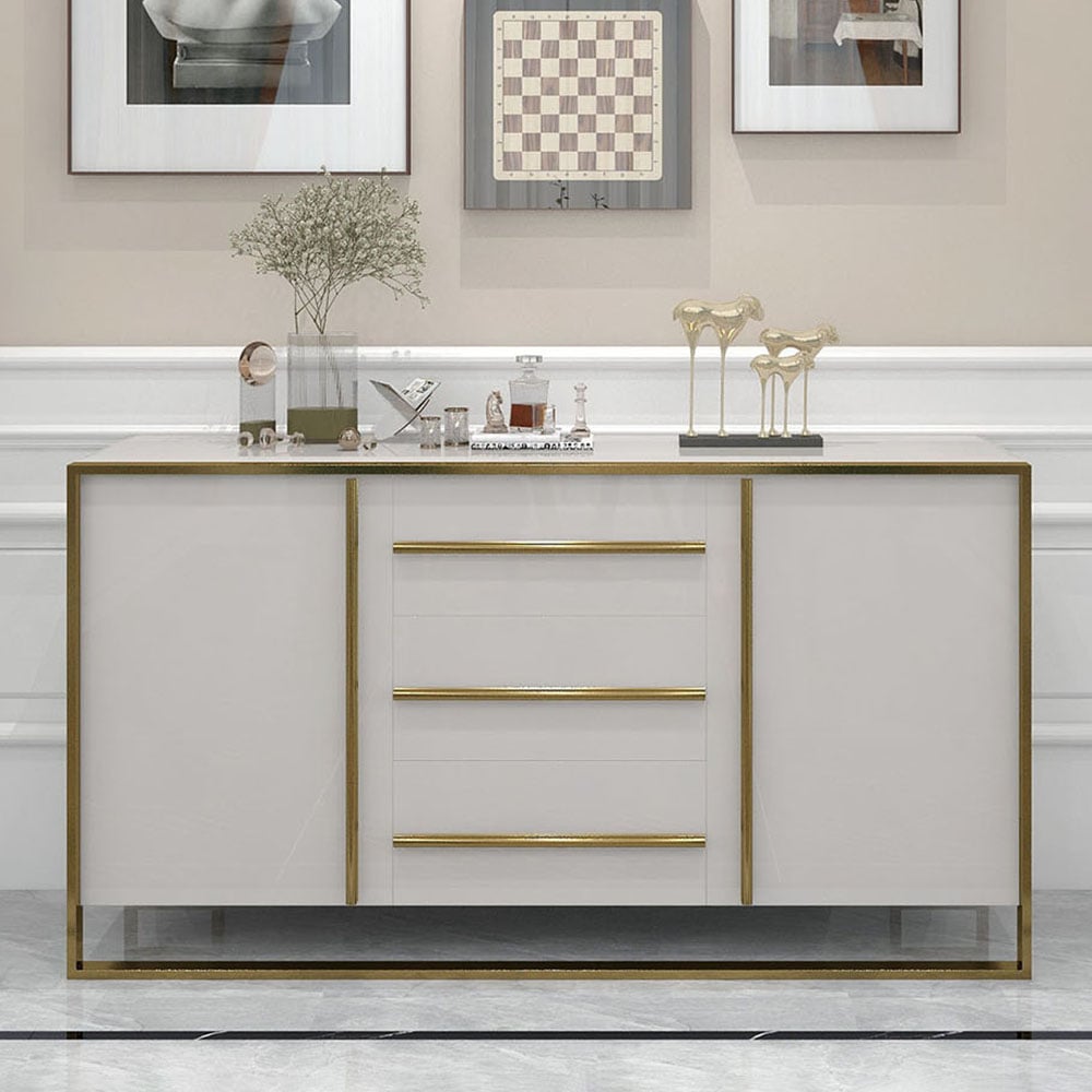 Cylina Glossy Buffet & Sideboard with 3 Drawers & 2 Doors White