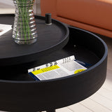 Modern Round Wood Rotating Tray Coffee Table with Storage & Metal Legs Black