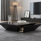 Modern Wood Coffee Table with Storage Square Drum Coffee Table with 1-Drawer Black