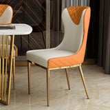 Modern Wingback Dining Chair PU Leather Upholstered Side Chair (Set of 2) Orange