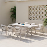 7 Pieces Aluminum Outdoor Dining Set with Extendable Marble Top Table and Woven Armchair White