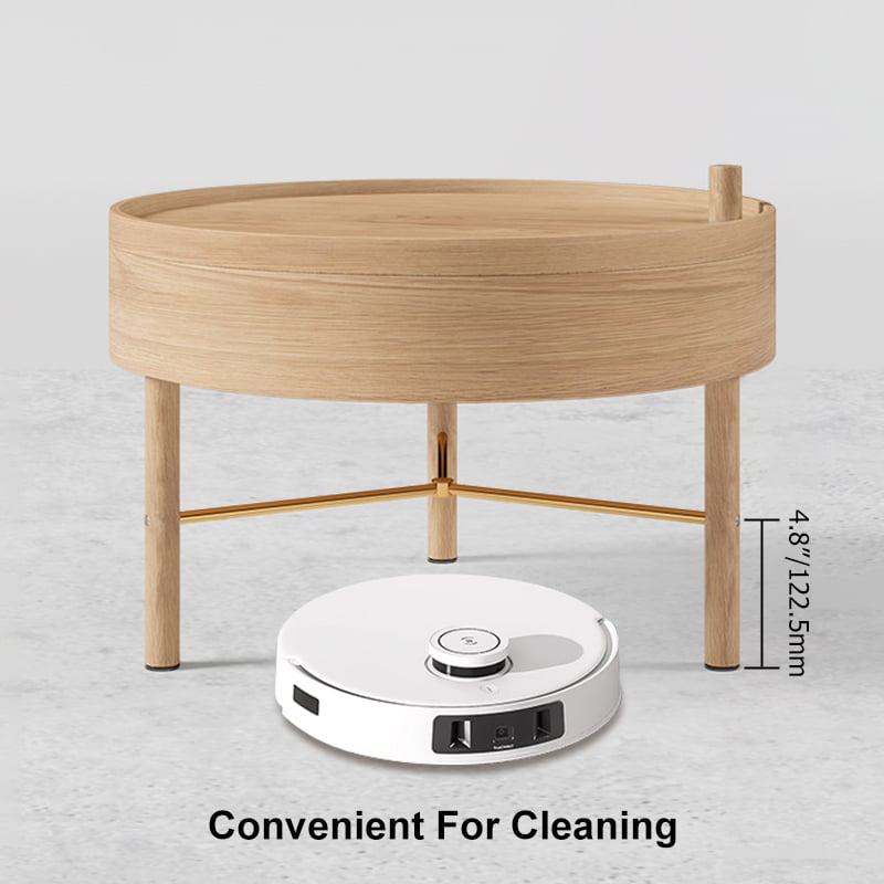 Modern Round Wood Rotating Tray Coffee Table with Storage & Metal Legs Natural