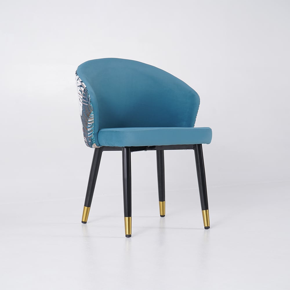 Upholstered Velvet Dining Chair Curved Back Modern Arm Chair Blue