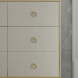 Contemporary 9-Drawer Champagne Bedroom Dresser for Storage in Gold Metal & MDF & Solid Wood & Brass