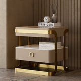 Modern Tempered Glass Nightstand with Sintered Stone Shelf Bedside Table with Drawer Multi-Color