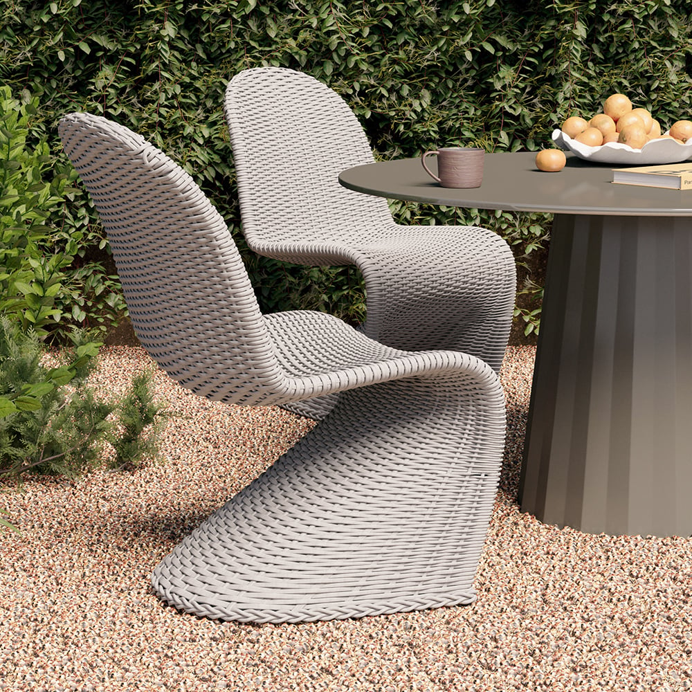 2 Pieces Coastal Aluminum & Woven Rattan Outdoor Patio Dining Chair Set in Gray Gray