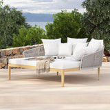 Modern Style Rattan Outdoor Daybed with Cushion Pillow in White White & Gray