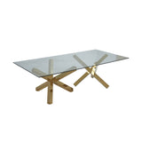 Modern Glass Dining Table with Double Pedestal in Gold Gold