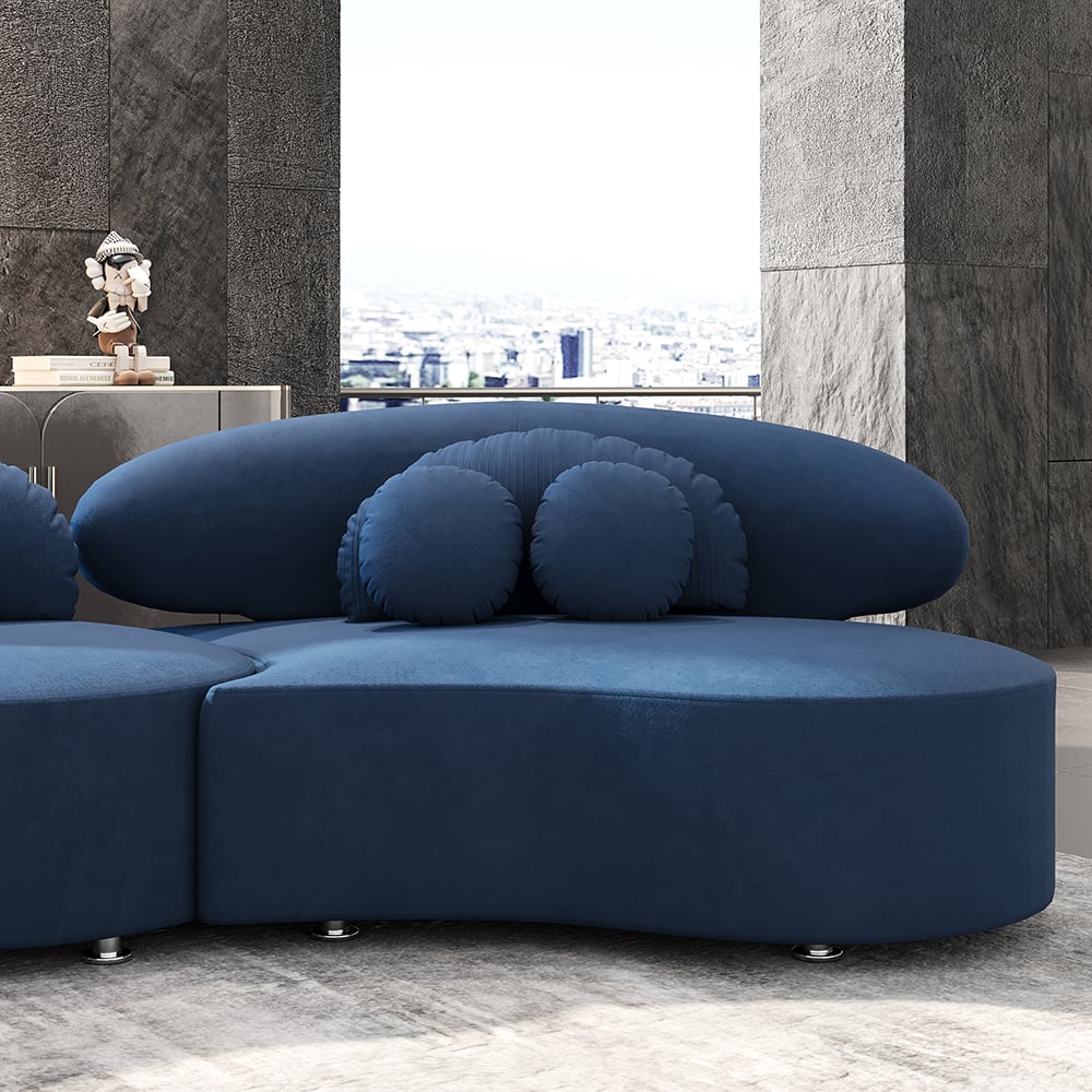 Modern Curved Sectional Modular Sofa Velvet Upholstery for Living Spaces Blue