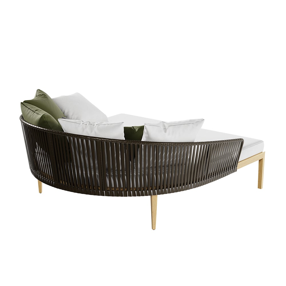 Modern Style Rattan Outdoor Daybed with Cushion Pillow in White White & Coffee