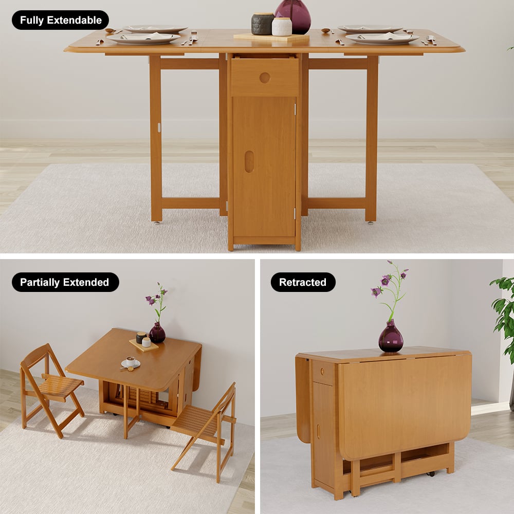 Modern Solid Wood Folding 5 Piece Dining Table Set for 4 Natural