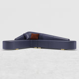 Modern L-Shaped Corner Sectional Sofa for Living Room Faux Leather Upholstery Blue