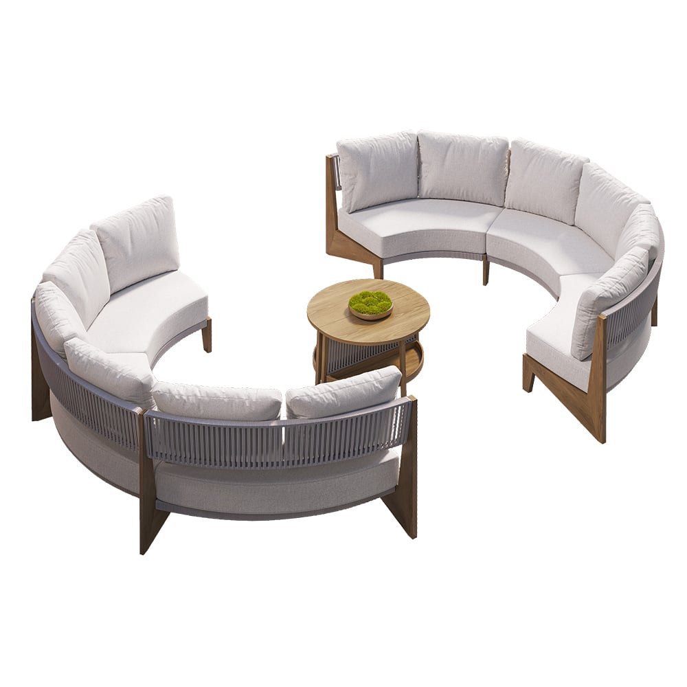 8 Pieces Farmhouse Curved Modular Outdoor Patio Sectional Sofa Set with Coffee Table White