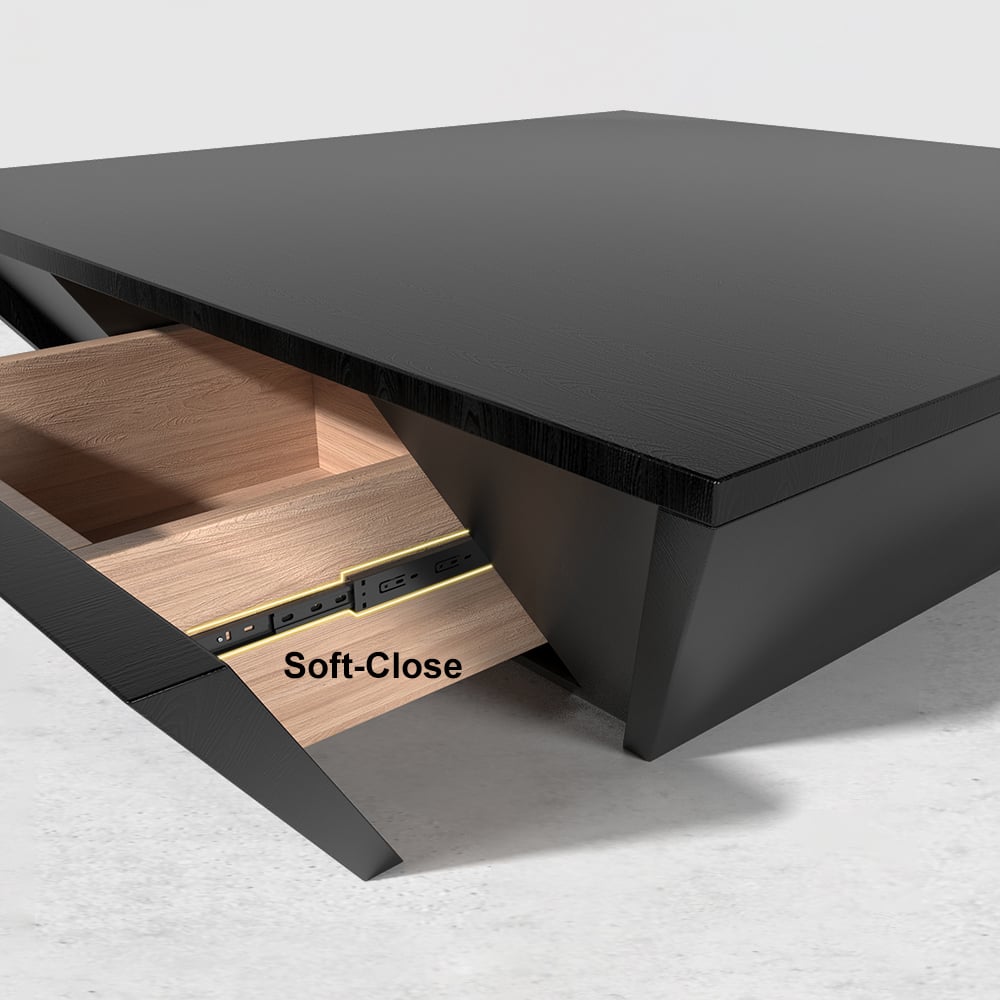 Modern Wood Coffee Table with Storage Square Drum Coffee Table with 1-Drawer Black