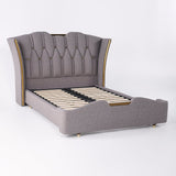 Modern Upholstered Tufted Bed with Wingback Headboard Light Gray