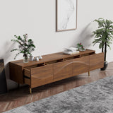 Lake Mid Century TV Stand with Wavy Design Walnut Storage 4 Drawers Walnut