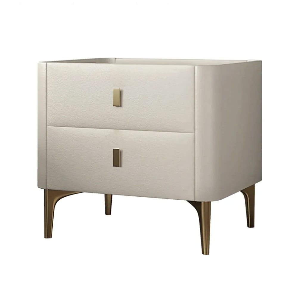 Modern Nightstand 2-Drawer Bedside Cabinet with Sintered Stone Top Off-White