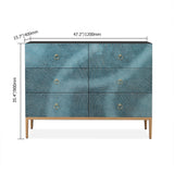 Blue-Green Dresser with Deep Drawers – 6 Drawer Horizontal Bedside Storage Cabinet Green
