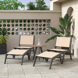 5Pcs Rustic Rattan Aluminum Outdoor Patio Lounge Chair Set Round Coffee Table & Stool Black & Brown