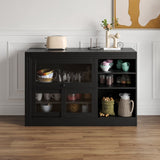 Storage Sideboard Cabinet Extendable Wood Buffet Foldable Dining Table Black