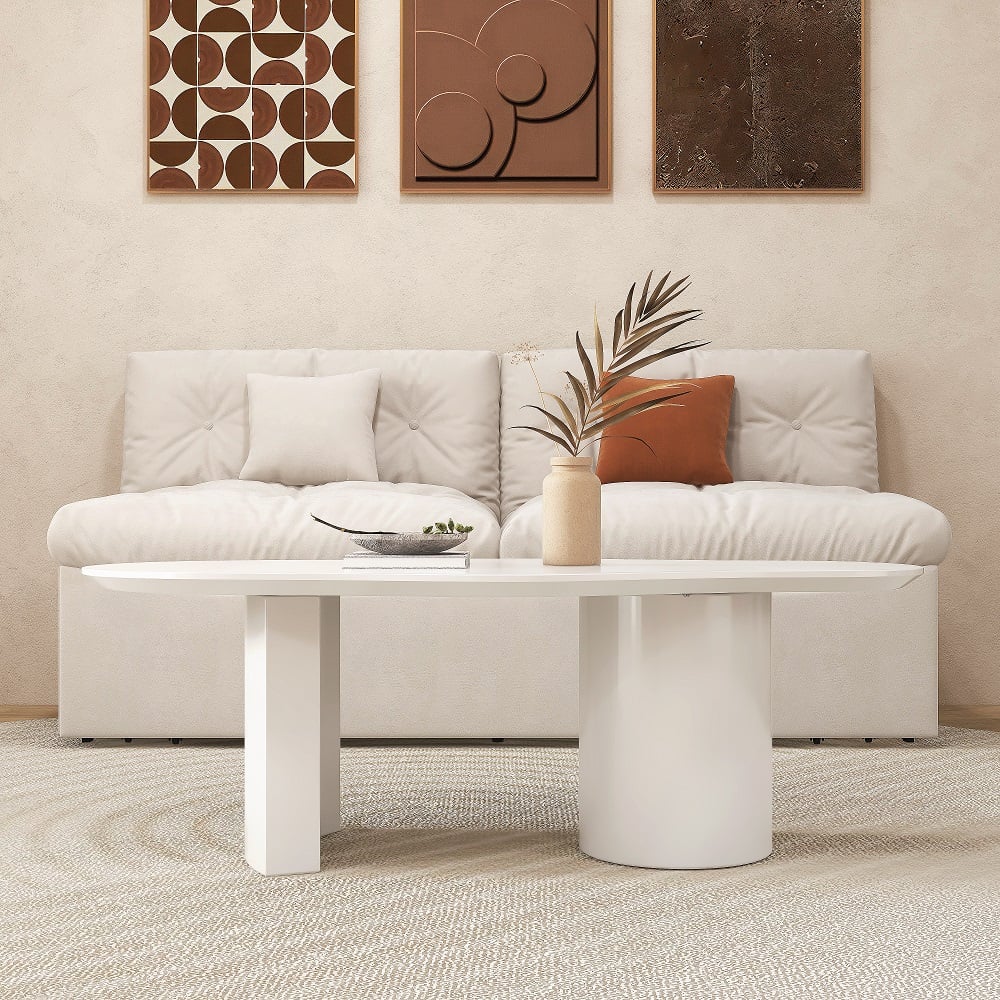 Japandi Funky Wood Coffee Table with Abstract Cloud Shaped White