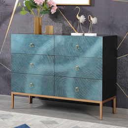 Blue-Green Dresser with Deep Drawers – 6 Drawer Horizontal Bedside Storage Cabinet Green