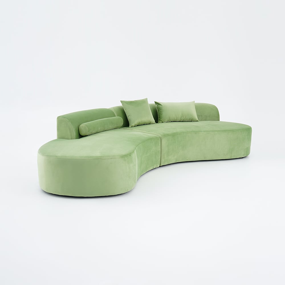 Curved Velvet Modular Sofa Sectional - Comfy Velvet Couch for Living Spaces Green