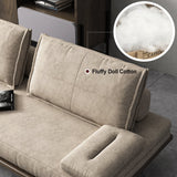 Mid Century Modern Pull Out Sofa Bed Wood Convertible Sleeper Sofa Cotton & Linen Khaki