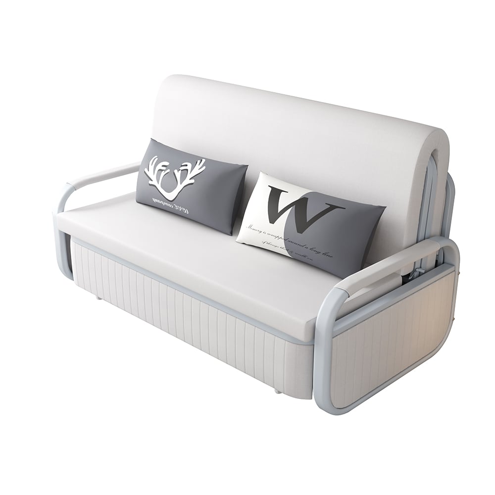 Modern Convertible Sleeper Sofa Cotton & Linen Upholstery with Storage White