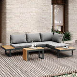 3-Pieces Sectional Outdoor Sofa Set with Cushion Back and Side Table Gray;Wood