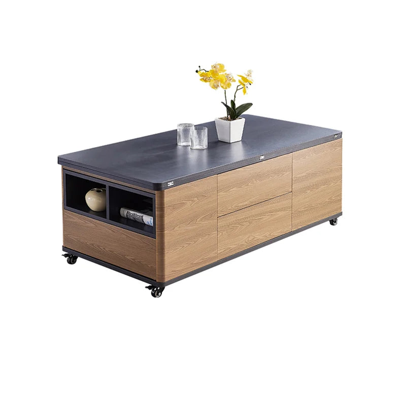 Modern Lift Top Coffee Table Multi Functional Table with Drawers & Shelves & Upholstered Stool Table Only