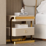 Modern Tempered Glass Nightstand with Sintered Stone Shelf Bedside Table with Drawer Multi-Color