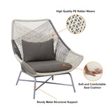 Outdoor PE Rattan Patio Chair Armchair with Cushion Pillow（Set of 2） Gray;White