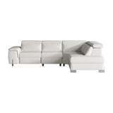 White Faux Leather Power Reclining Sectional Sofa Adjustable Headrest L-Shaped Warm White