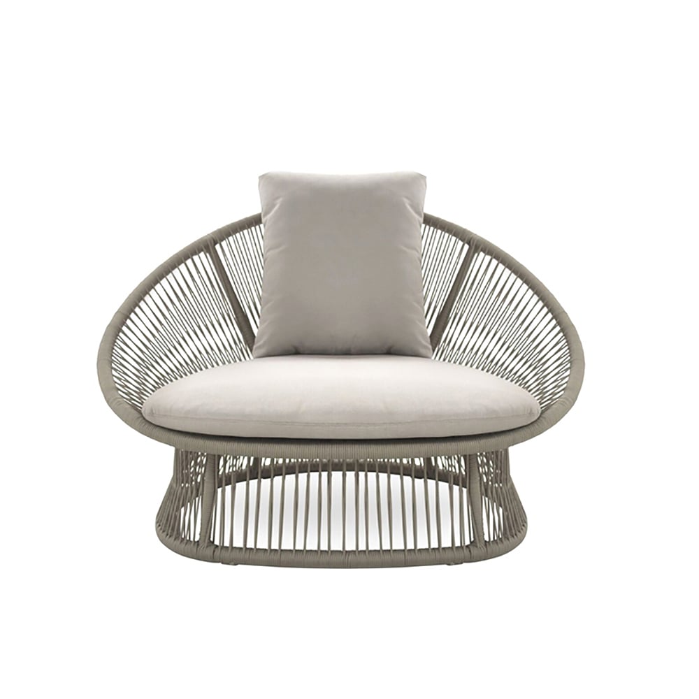 Patio Rattan Barrel Chair with White Cushion Pillow White