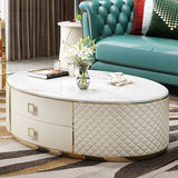 Orand White Oval Sintered Stone Top Coffee Table with 2 Drawers White
