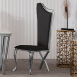 Modern Upholstered Dining Chairs Set of 2 High Back Side Chair Stainless Steel Legs Black & Silver