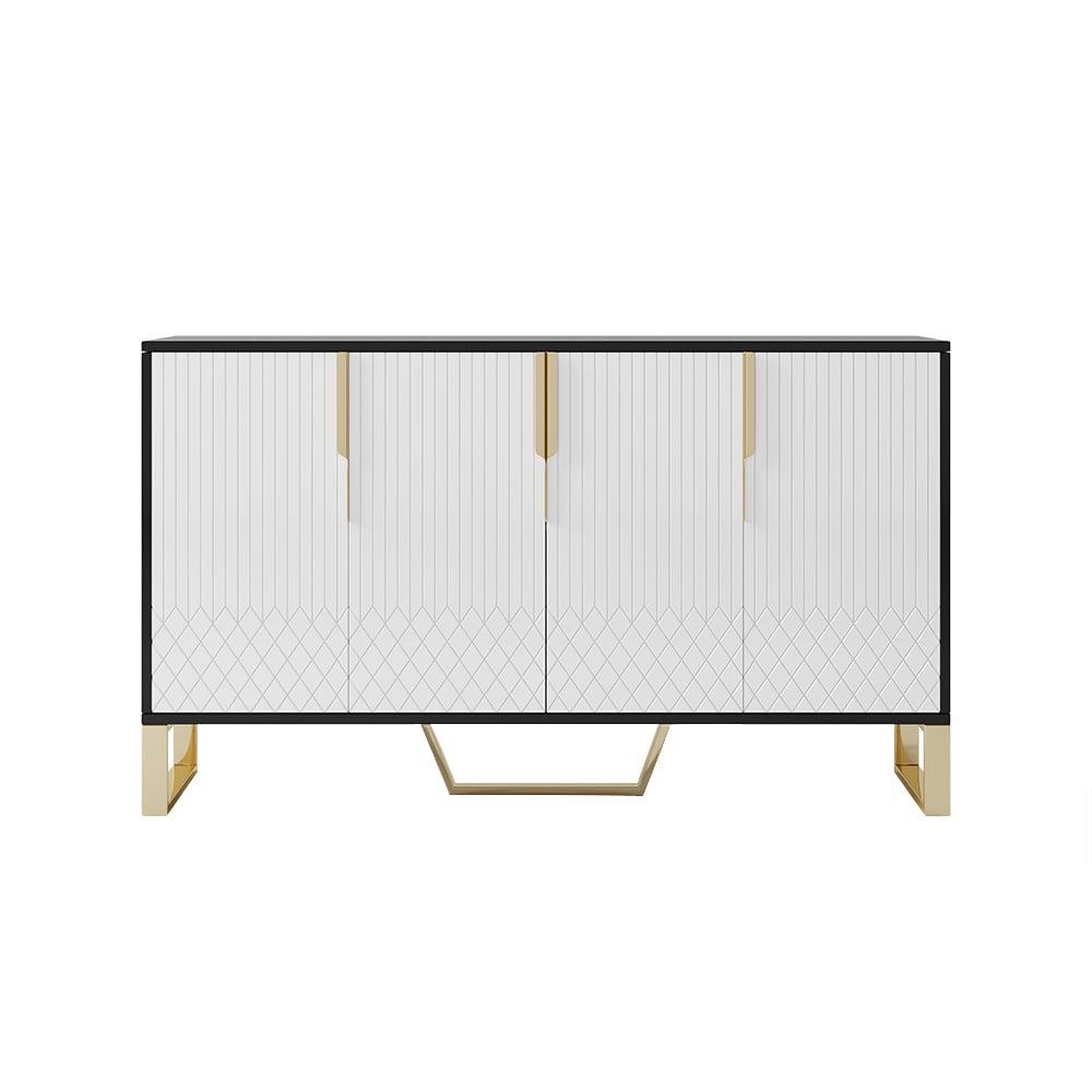 Aro Contemporary Sideboard Buffet 4-Door Sideboard Table Kitchen Buffet Table White & Black