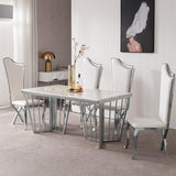 Modern Upholstered Dining Chairs Set of 2 High Back Side Chair Stainless Steel Legs White & Silver