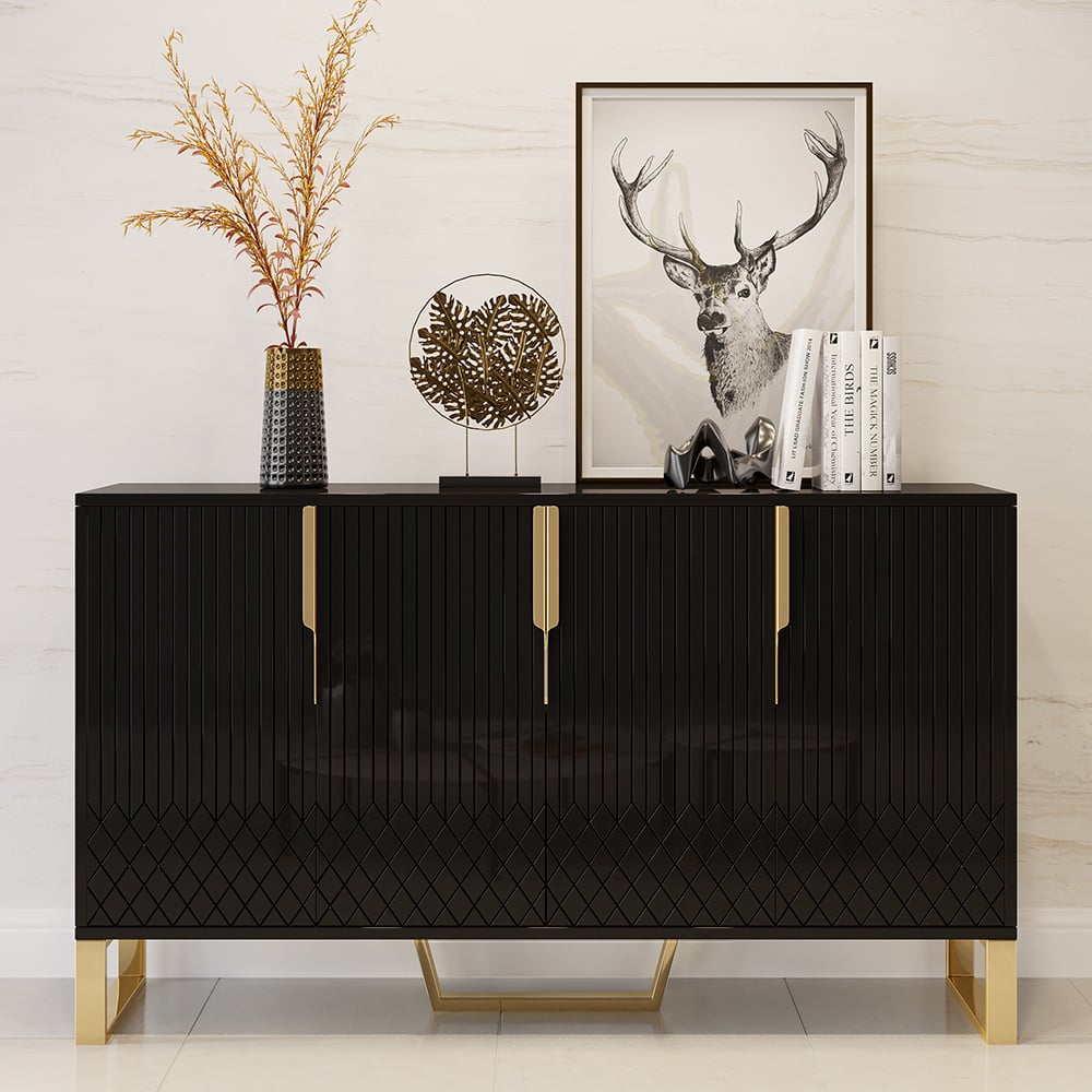 Aro Contemporary Sideboard Buffet 4-Door Sideboard Table Kitchen Buffet Table Black