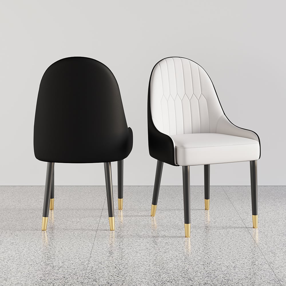 Modern PU Leather (Set of 2) Dining Chairs with Metal Legs White & Black