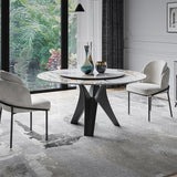 White & Black Sintered Stone Top Round Dining Table with Lazy Susan White