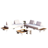 5 Pieces Modern L Shape Outdoor Sectional Sofa Set with Coffee Table in White & Brown White & Brown