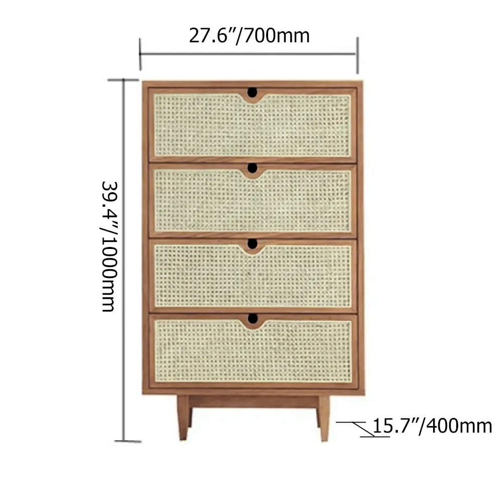 Carled Mid Century Modern Natural 3 Drawers Chest Rattan Woven 27.6"W x 15.7"D x 39.4"H