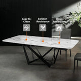 Modern Stylish Dining Table Rectangle White Sintered Stone Top in Large 78.7"L x 39.4"W x 29.5"H