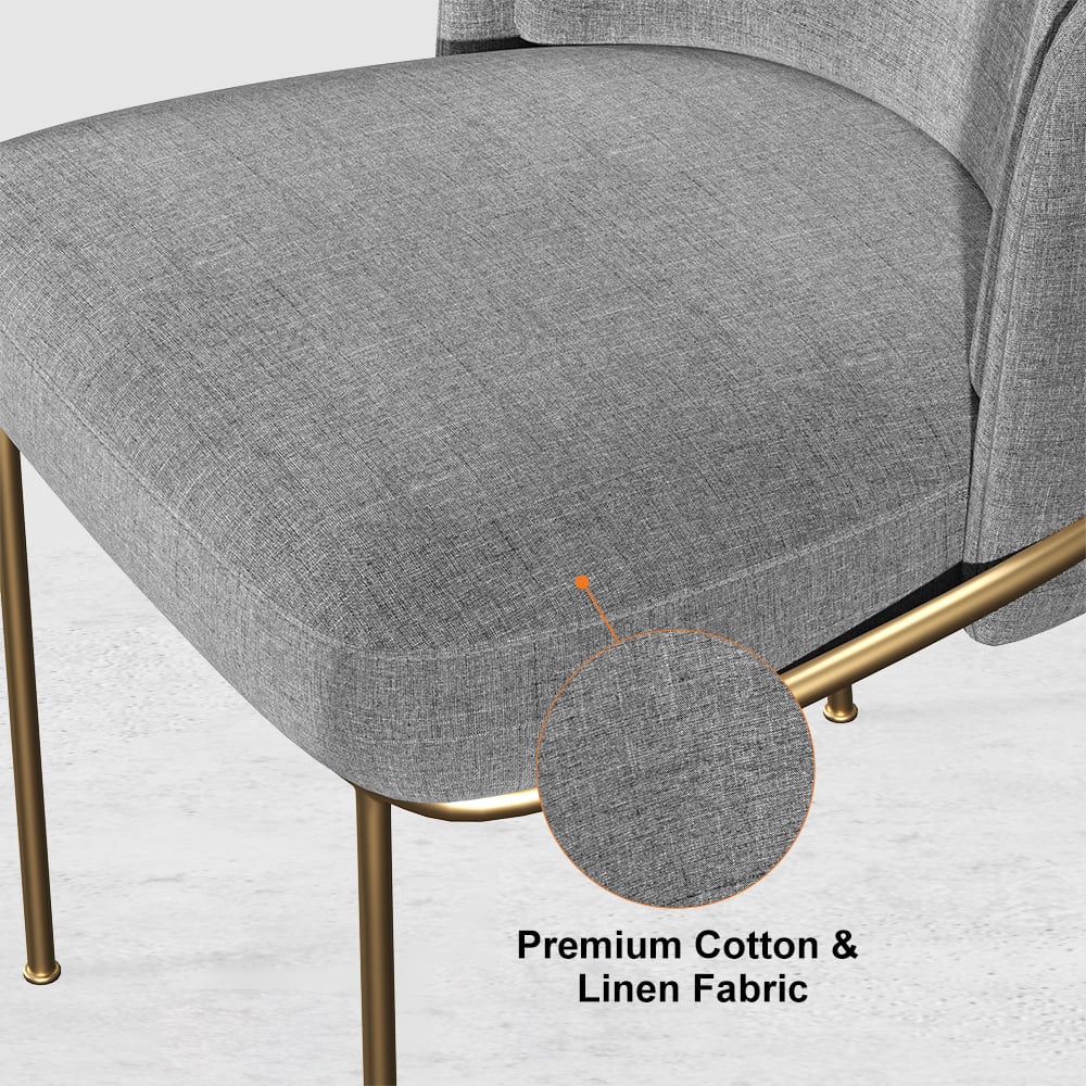 Linenic Modern Dining Chair Modern Cotton&Linen Upholstered Side Chair in Gold Gray